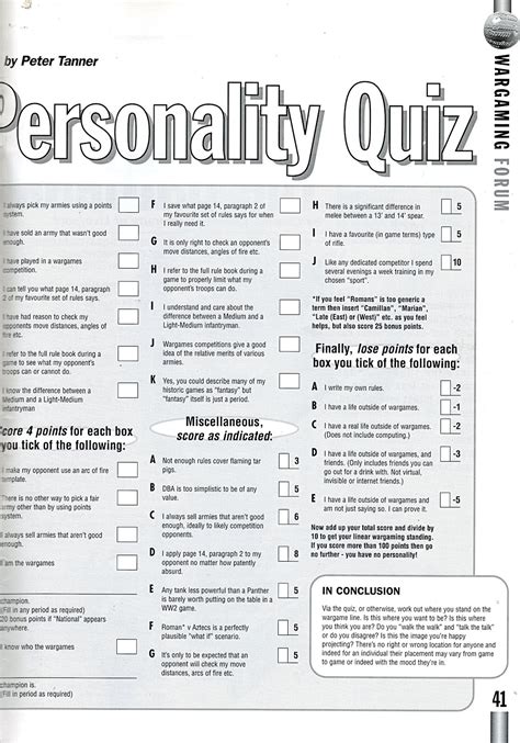Vintage Wargaming Wargamers Personality Test By Peter Tanner From