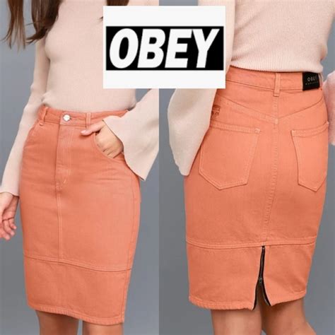 Obey Skirts Obey Gobson Blush Pink Denim Midi Skirt Poshmark