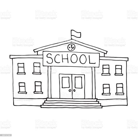 School Building Doodle Outlined Stock Illustration