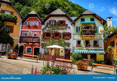 Hallstatt Austria Scenic Postcard View Of Historic Town Square Stock