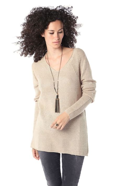 Beige Slouch Sweater With Back Chiffon Insert Sweaters Online