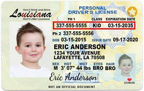 Louisiana Kid Driver License For Children Under 12 Child Id Etsy