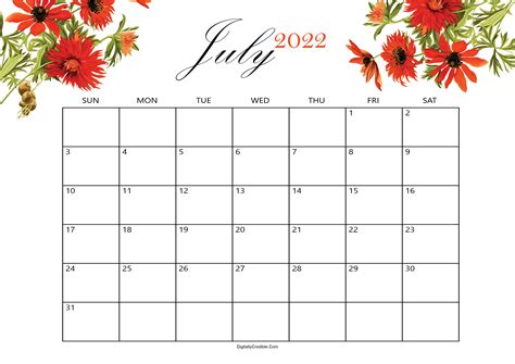 July 2022 Printable Calendar Printable Word Searches