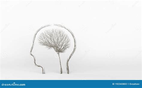 Growing Tree In A Shape Of Human Brain Inside A Head Eco Concept Stock