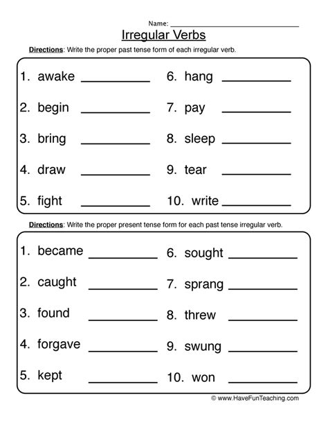 Irregular Verbs Worksheet 2