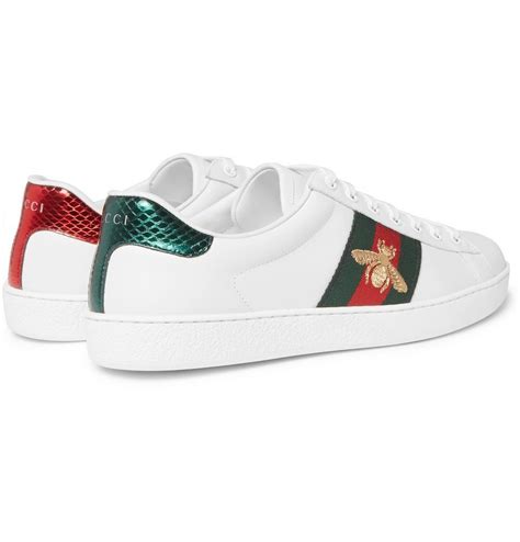 Gucci Ace Watersnake Trimmed Embroidered Leather Sneakers Men