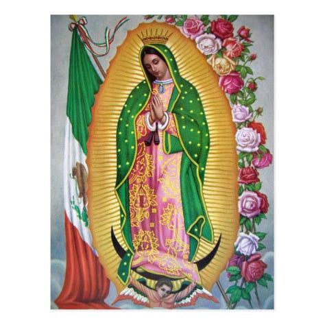 Our Lady Of Guadalupe With Mexican Flag Postcard Zazzle Virgen De
