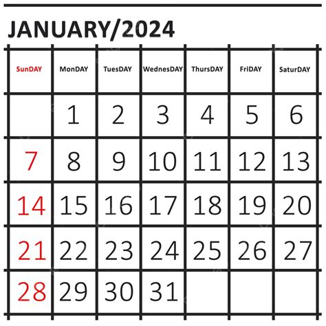 Calendario De Enero Simple En Blanco Y Negro Png Dibujos Calendario Enero 2024 Png Y Psd Para