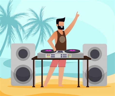 Young Woman Dj With Headphones Free Vector