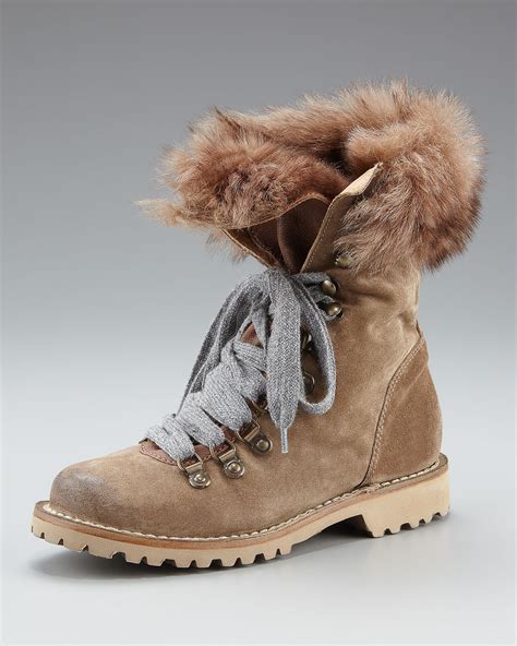 Lyst Brunello Cucinelli Fur Lined Suede Hiker Boot In Brown