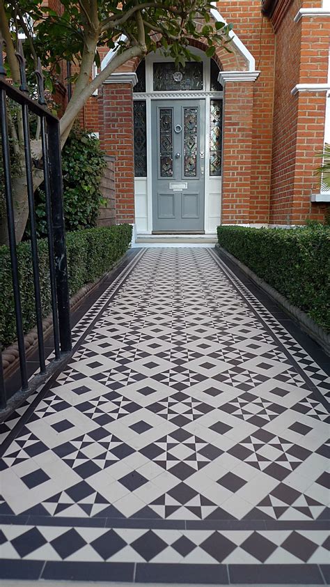 Victorian Black And White Mosaic Tile Path Battersea York Stone Rope