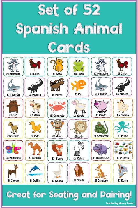 Satz Von 52 Spanischen Tierkarten Ideal Zum Sitzen Und Kombinieren