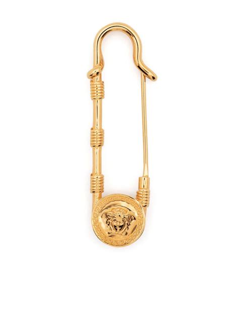 Versace Medusa Safety Pin Brooch Gold Editorialist