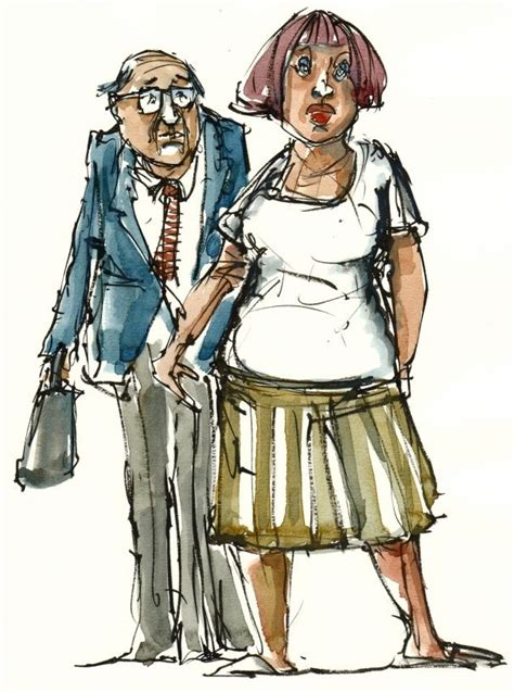 Married Couple People Sketch Ink And Color Drawing