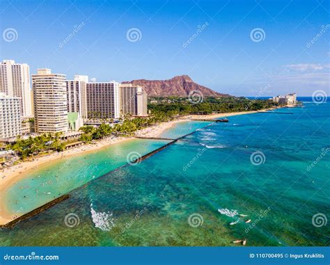 Aerial View Of Waikiki Beach And Diamond Head Crater Stock Image