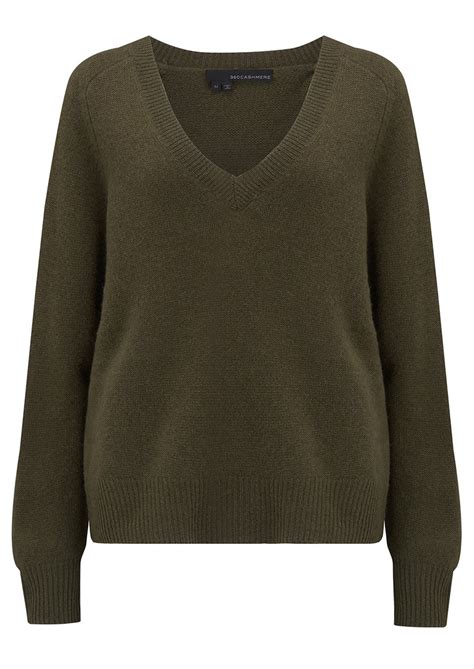 360 Sweater Ivy V Neck Cashmere Jumper Olive