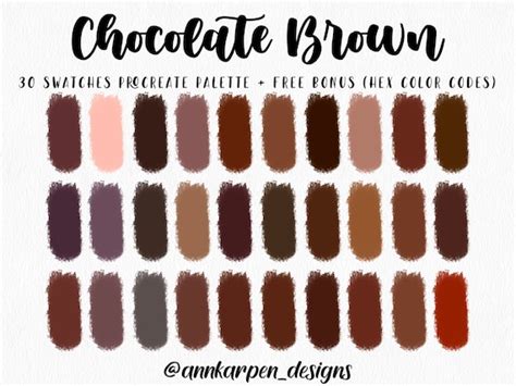 chocolate brown procreate palette 30 hex color codes instant etsy