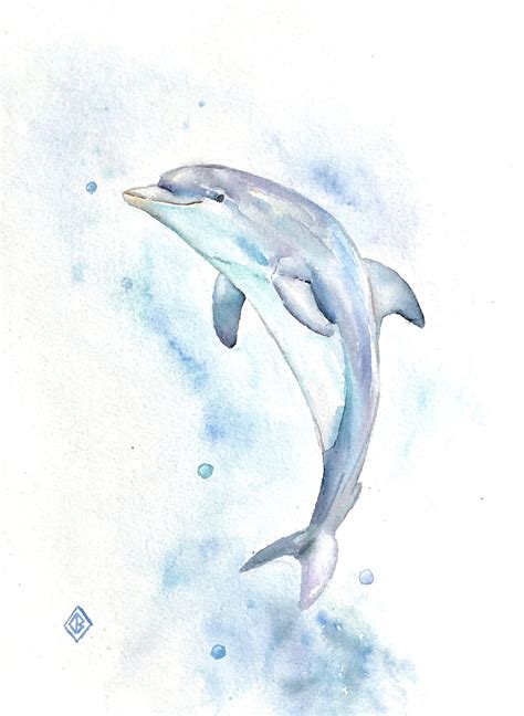 Dolphin 9x12 Original Watercolor Painting Cute Nature Etsy Dolphin