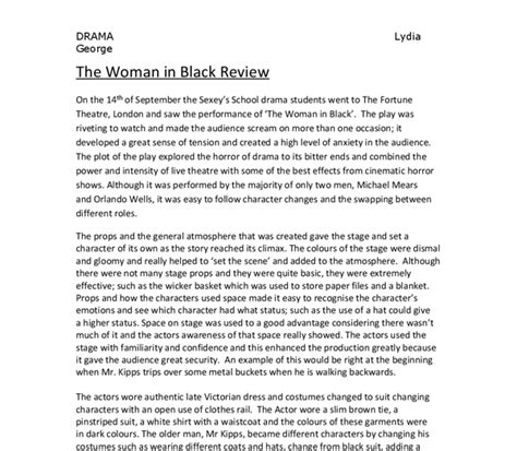 An article critique, also known as a response paper, is a formal evaluation of a journal article or another type of literary or scientific content. The Woman in Black Review. The props and the general ...