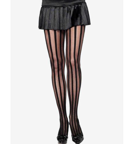 Gothic Black Sheer Vertical Striped Pantyhose Stripe Tights Burlesque Steampunk Ebay