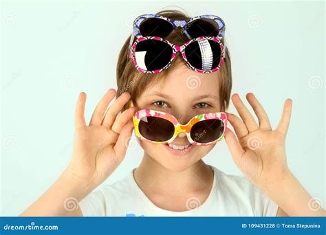 Young Teenage Girl Wearing Stylish Sunglasses Stock Photo Image Of