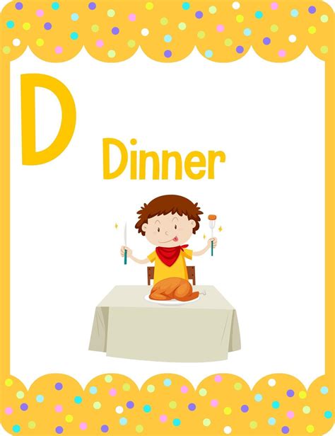 Alphabet Flashcard With Letter D For Dinner 2732353 Vector Art At Vecteezy