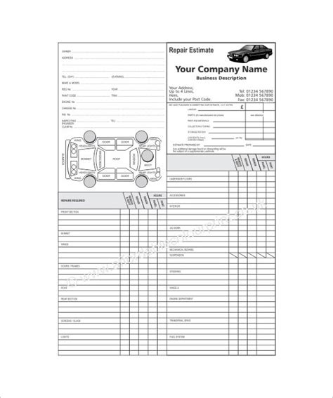 Printable Auto Repair Estimate Template 2023 Calendar Printable
