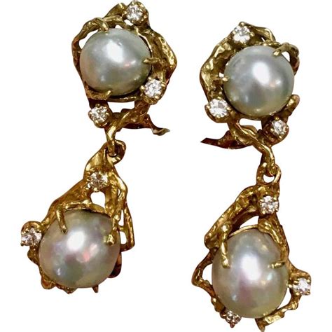 Iconic 1960s Arthur King Rare 18k Gold Diamond Baroque Pearl Free Form