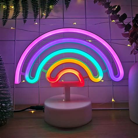Rainbow Neon Light Led Glowing Night Lamp Stand With Base For Home