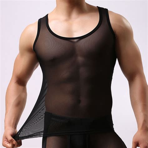 Aliexpress Com Buy Men Mesh Lace Sheer Tank Tops Vest Male Sexy