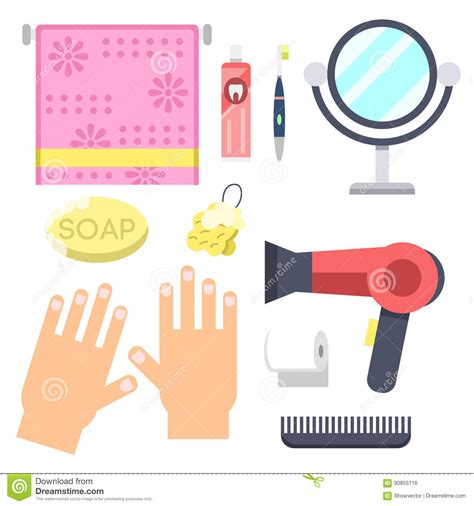 Bath Equipment Icons Modern Shower Colorful Illustration For Bathroom Interior Hygiene Vector