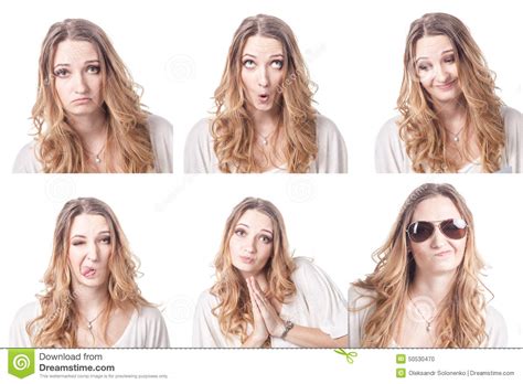 Collage Of Woman Different Facial Expressions Stock Photo Image Of
