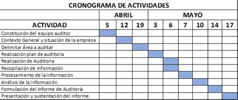 Ejemplos De Cronograma De Actividades De Una Auditoria Nuevo Ejemplo
