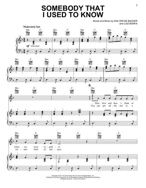 Somebody That I Used To Know Feat Kimbra Sheet Music Gotye Piano