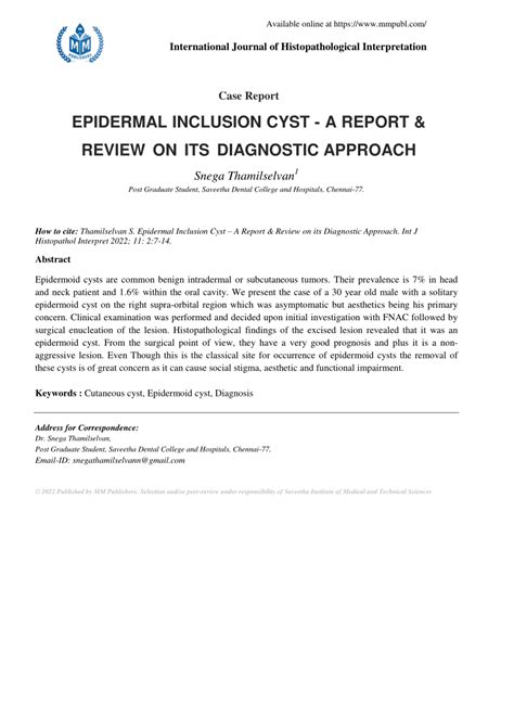 Pdf Epidermal Inclusion Cyst A Report And Review On Its Diagnostic