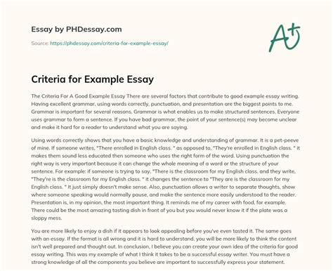 Criteria For Example Essay 400 Words