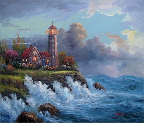 Framed Seaside Lighthouse Repro Hand Painted Oil Painting 20x24in Ebay