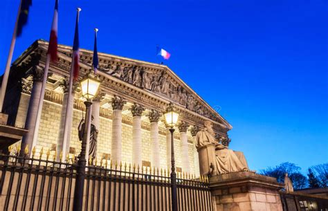 The French National Assembly At Night Paris France Stock Image