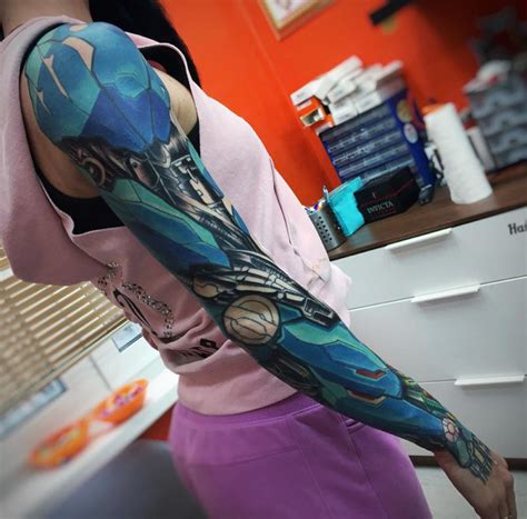 Girls Biomechanical Sleeve Best Tattoo Design Ideas