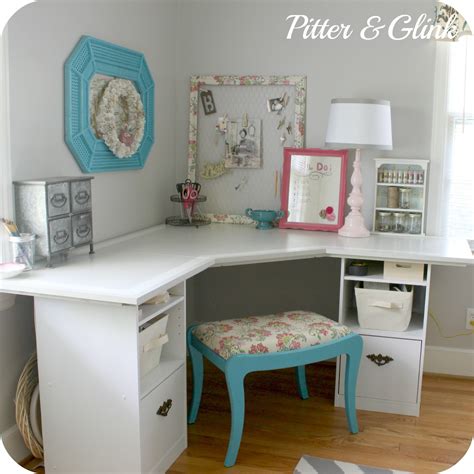 But craft storage often means messy, haphazard clutter with a couple of paint spills to boot. PitterAndGlink: {Craft Room Corner Desk}