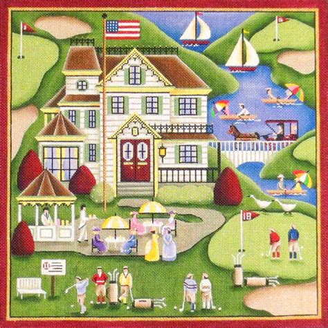 Needlepointus Golfing At The Shore Hand Painted Needlepoint Canvas