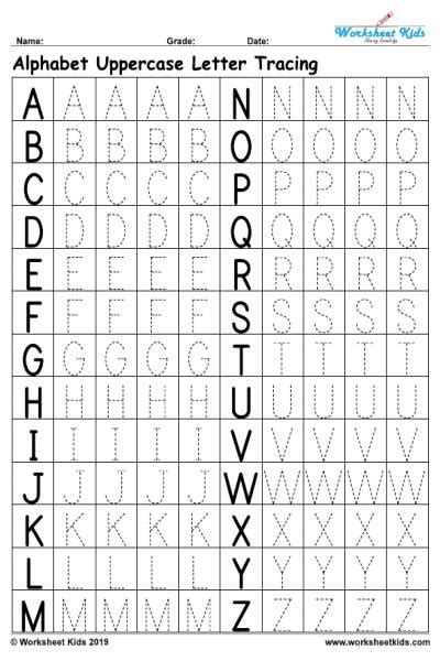 Alphabet letters posters from a to z. Uppercase alphabet tracing worksheets - Free Printable PDF