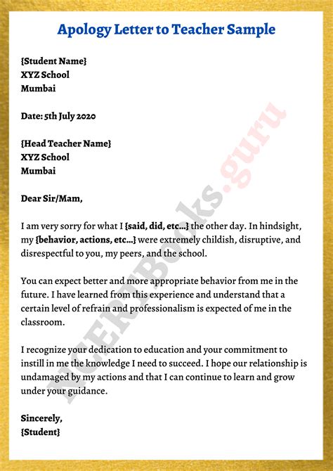 Apology Letter For Behavior At School Sample Template