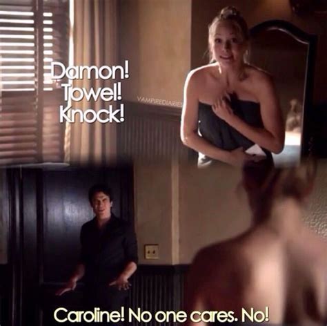 Tvd X Damon And Caroline Damon Towel Knock Vampire Diaries Funny Vampire Diaries