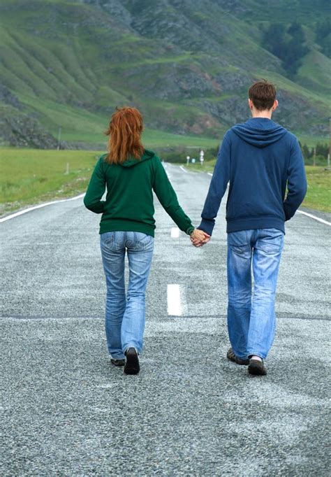 Young Couple Walking Road Stock Image Image Of Caucasian 38322249