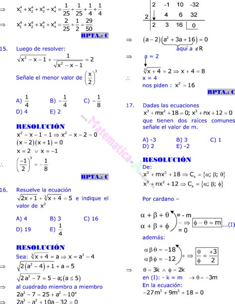 TeorÍa De Ecuaciones Ejercicios Resueltos Matematicas Problemas Resueltos
