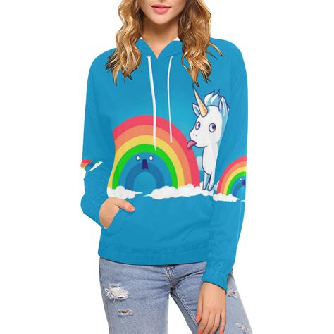 Unicorn Rainbow All Over Print Hoodie For Women Usa Size Model H13
