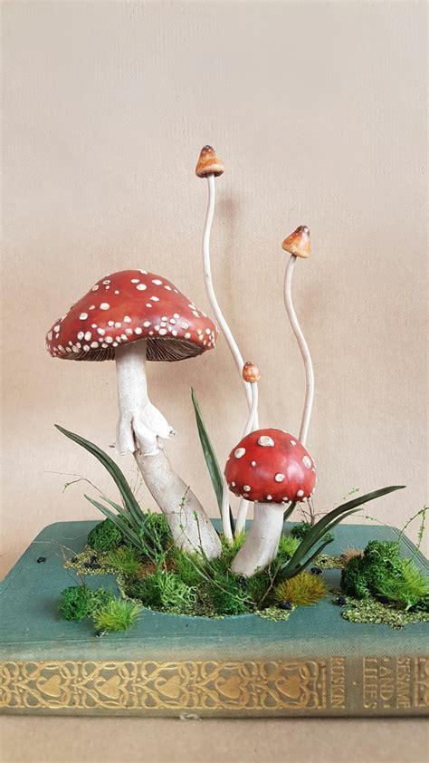 Sold Cosclay Sculpted Botanical Mushrooms Ooak Book Sculpture