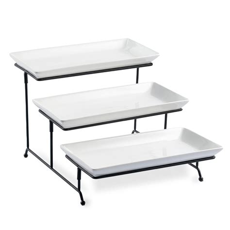 Tiered Serving Stand And Platters Set Large 3 Tier Serving Stand With