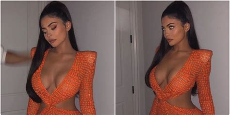 Kylie Jenners 16k Orange Dress With Shoulder Pads